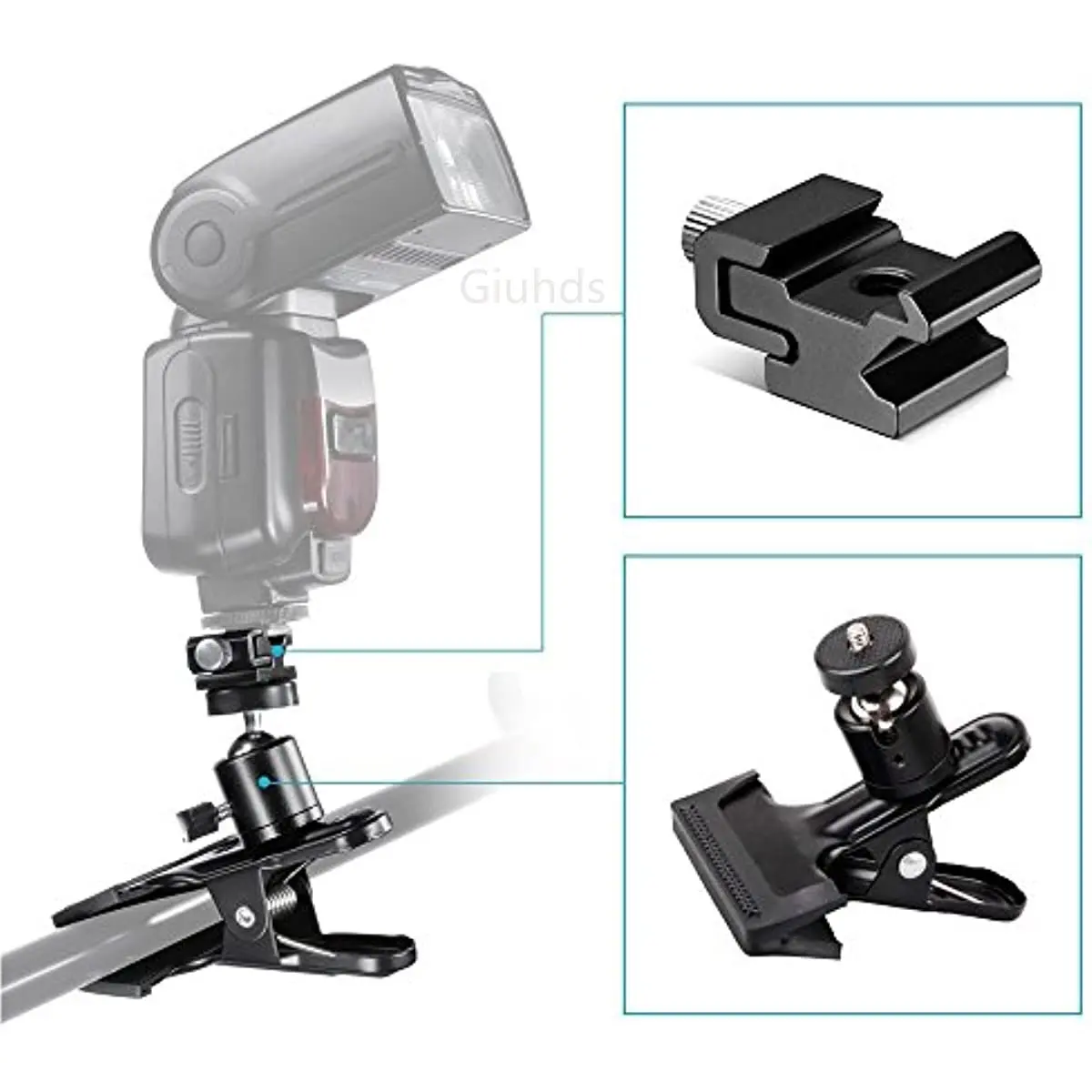 Ball Head Clip Clamp Flash Reflector Holder Mount Speedlite Flash Cold Shoe 1/4\