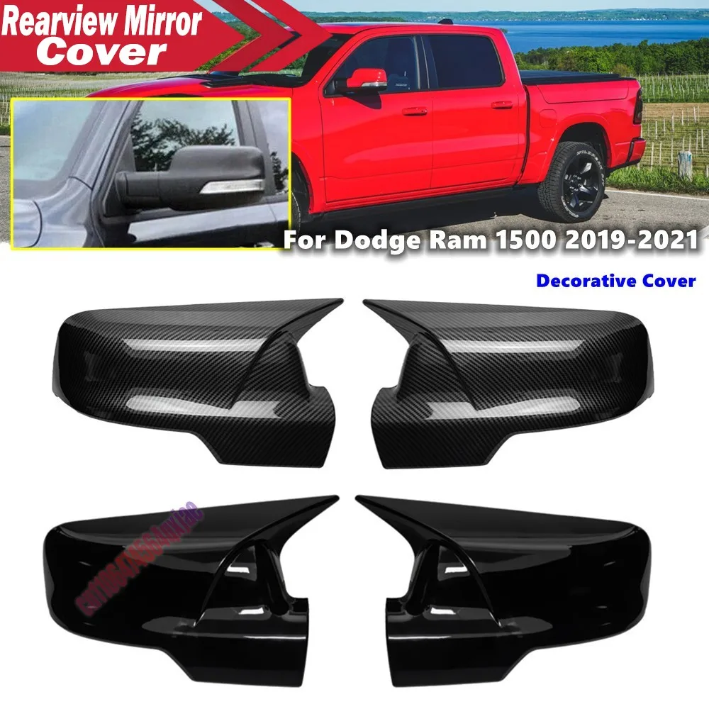 For Dodge Ram 1500 2019-2021 ABS Rearview Side Mirror Cover Wing Cap Exterior Door Housing Shell Trim Adhesive Sticker Parts