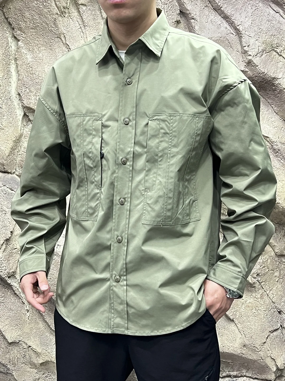 Loose Fit Long Sleeve Men's Workwear Outdoor Quick Dry Shirt Standard Version Polyester Fiber Waterproof Windproof Wear Resis...