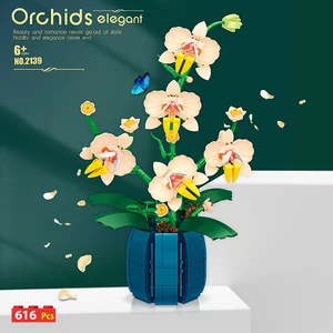 Wltoys 2138 Child Orchid Building Blocks, Bonsai Plant Model Bricks, Romantic Flower Bouquet 10 Main Sales Flower Lego - №3
