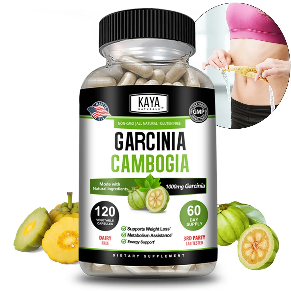 Garcinia Cambogia 120 Cápsulas Vegetales (Vegetarianas, Naturales, Sin OMG y Sin Gluten) Suplemento de Apoyo al Bienestar para Mujeres y Hombres