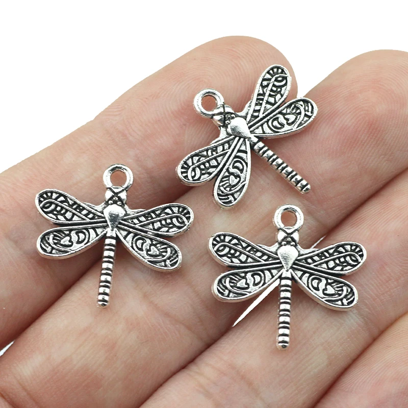 15 Pieces 20*21mm Mixed Alloy Antique Silver Color Dragonfly Charms Vintage Pendant Accessory For DIY Jewelry Making