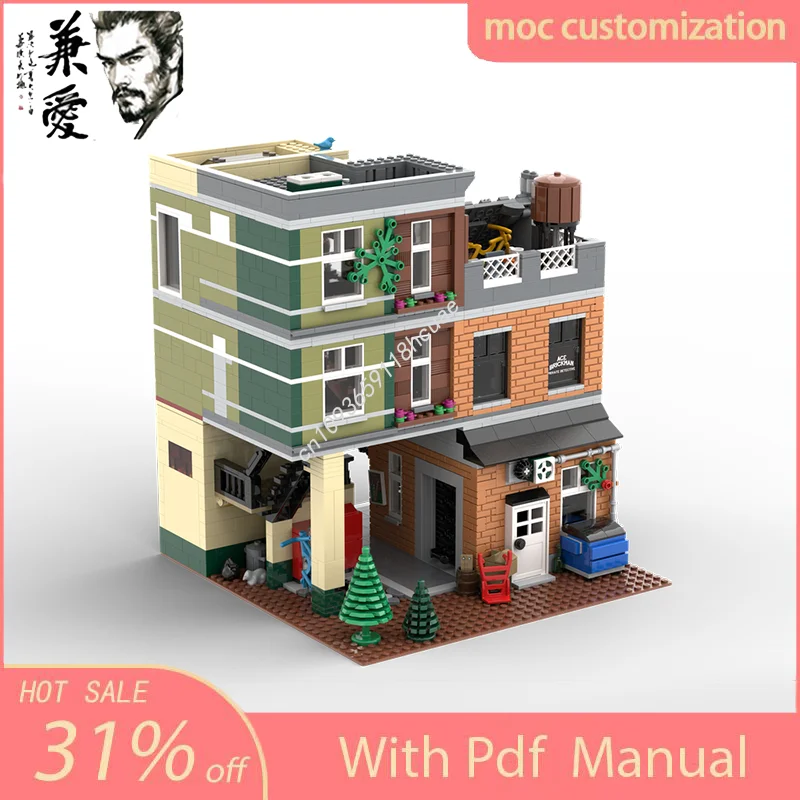 MOC Custom Modular Building Detective Office on Holiday Street Model Building Block Diy Creative Assembly Bricks Toys Kid Gift