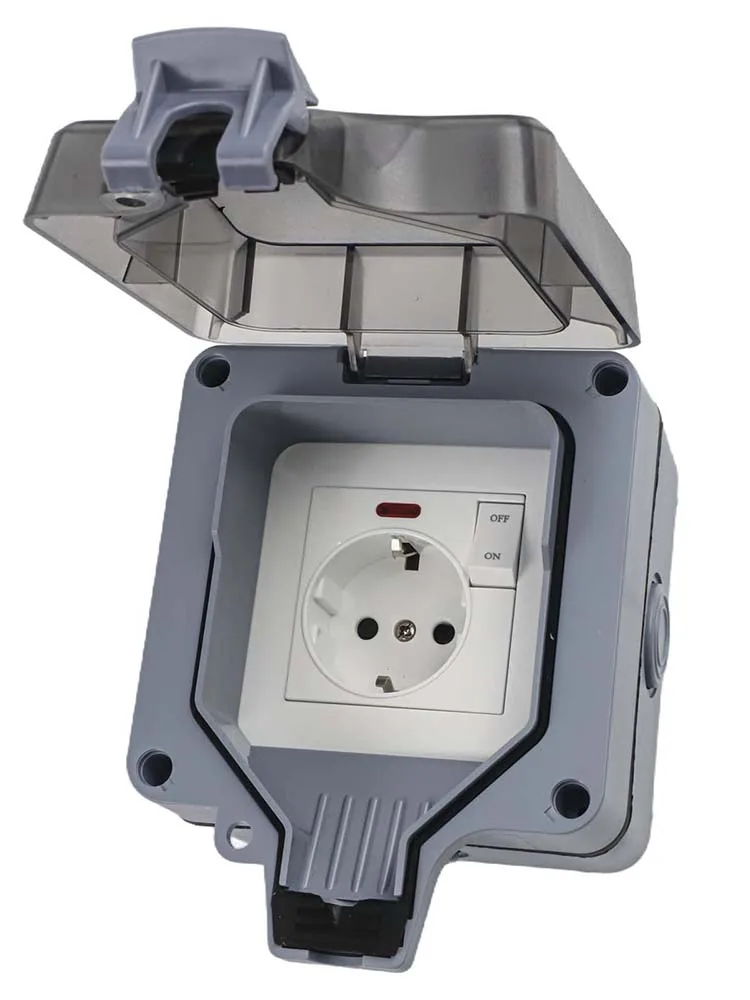 Manténgase una fuente de alimentación confiable para exteriores con enchufe impermeable IP66, luz indicadora, enchufe de pared de 1 vía 16A