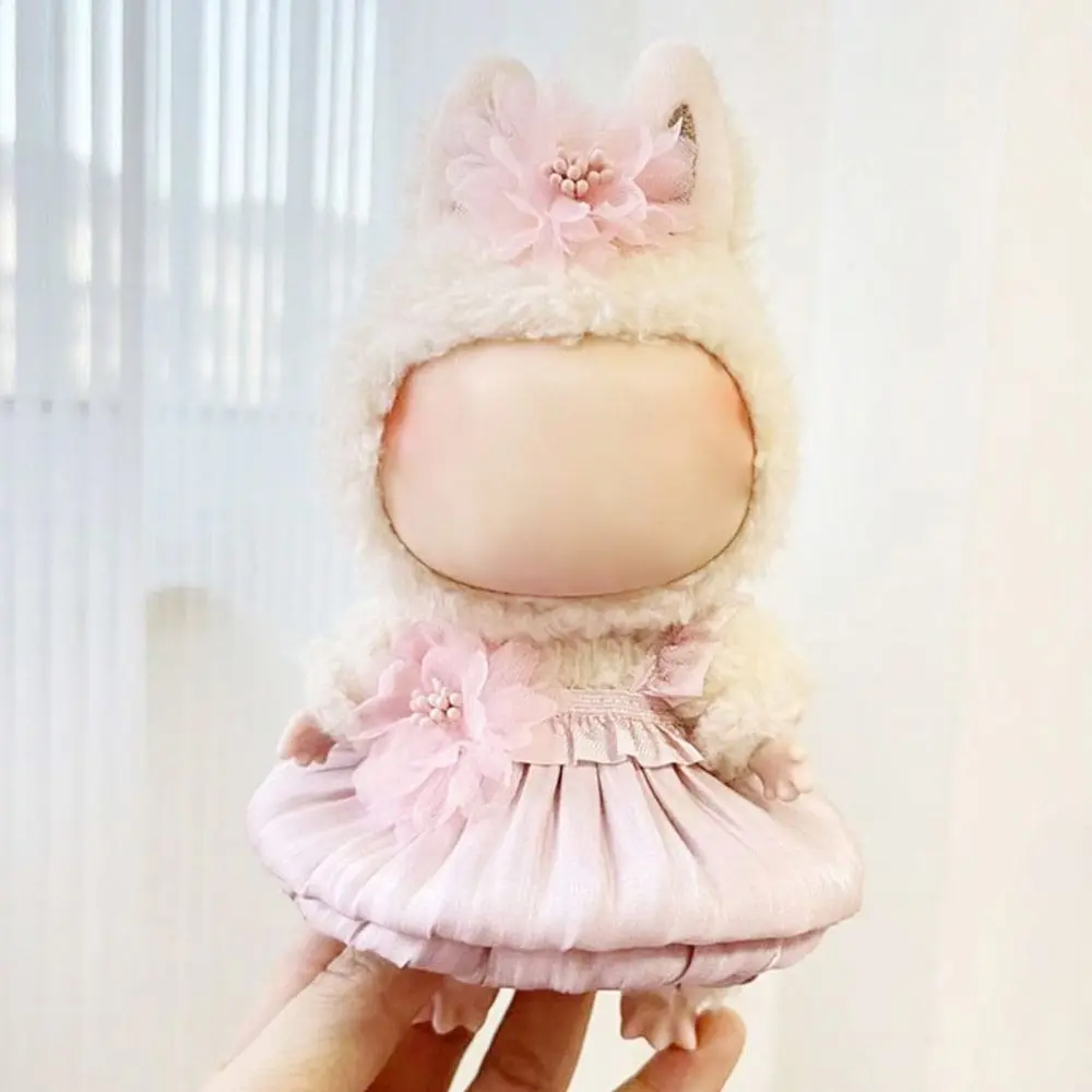 Mini ropa de muñeca rellena de Labubu Time To Chill, falda de muñeca de regalo hecha a mano, bricolaje para Macaron, ropa Labubu para muñeca Labubu de 17cm