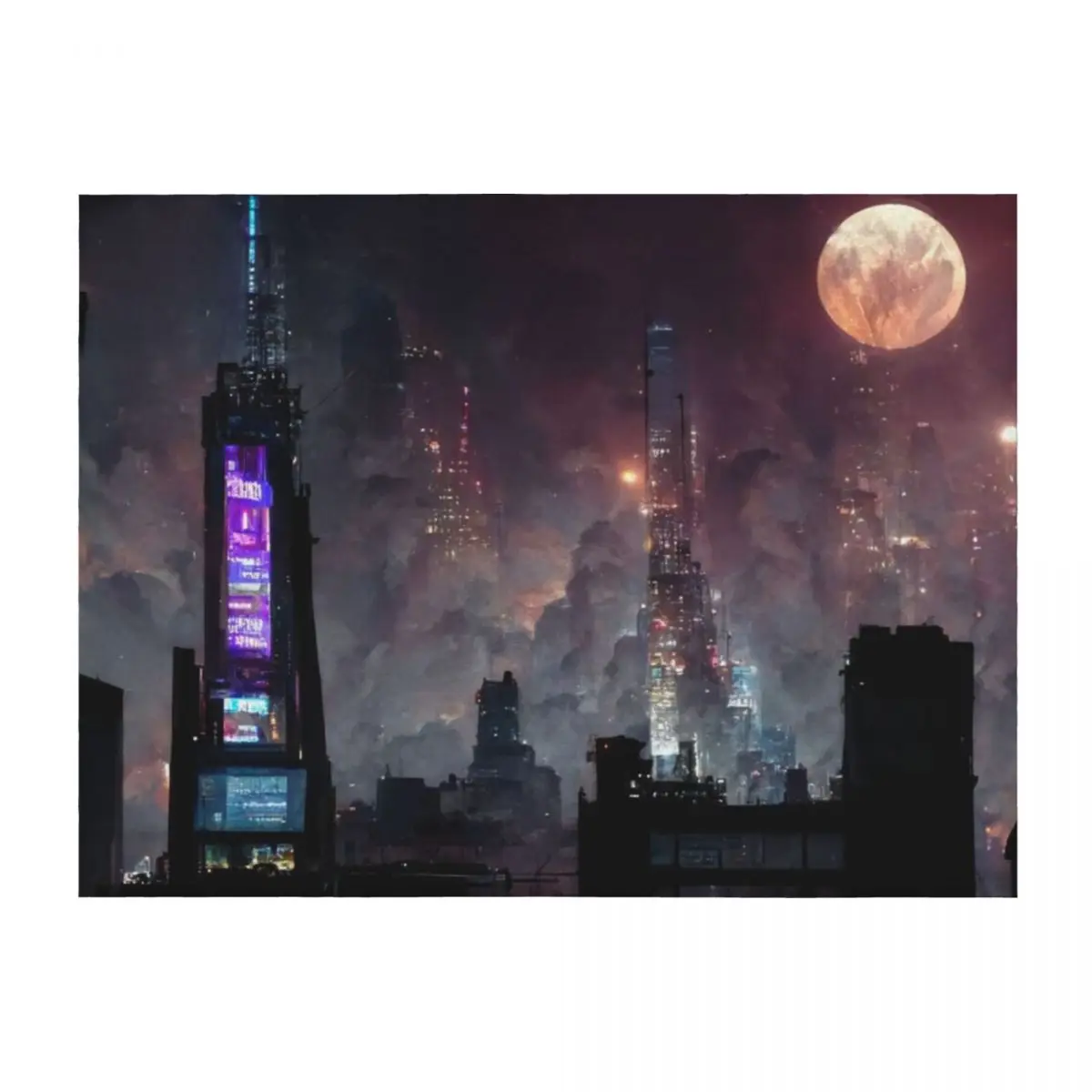 

Cyberpunk City under a full moon Throw Blanket Decorative Sofas Thin Luxury Designer Travel Blankets