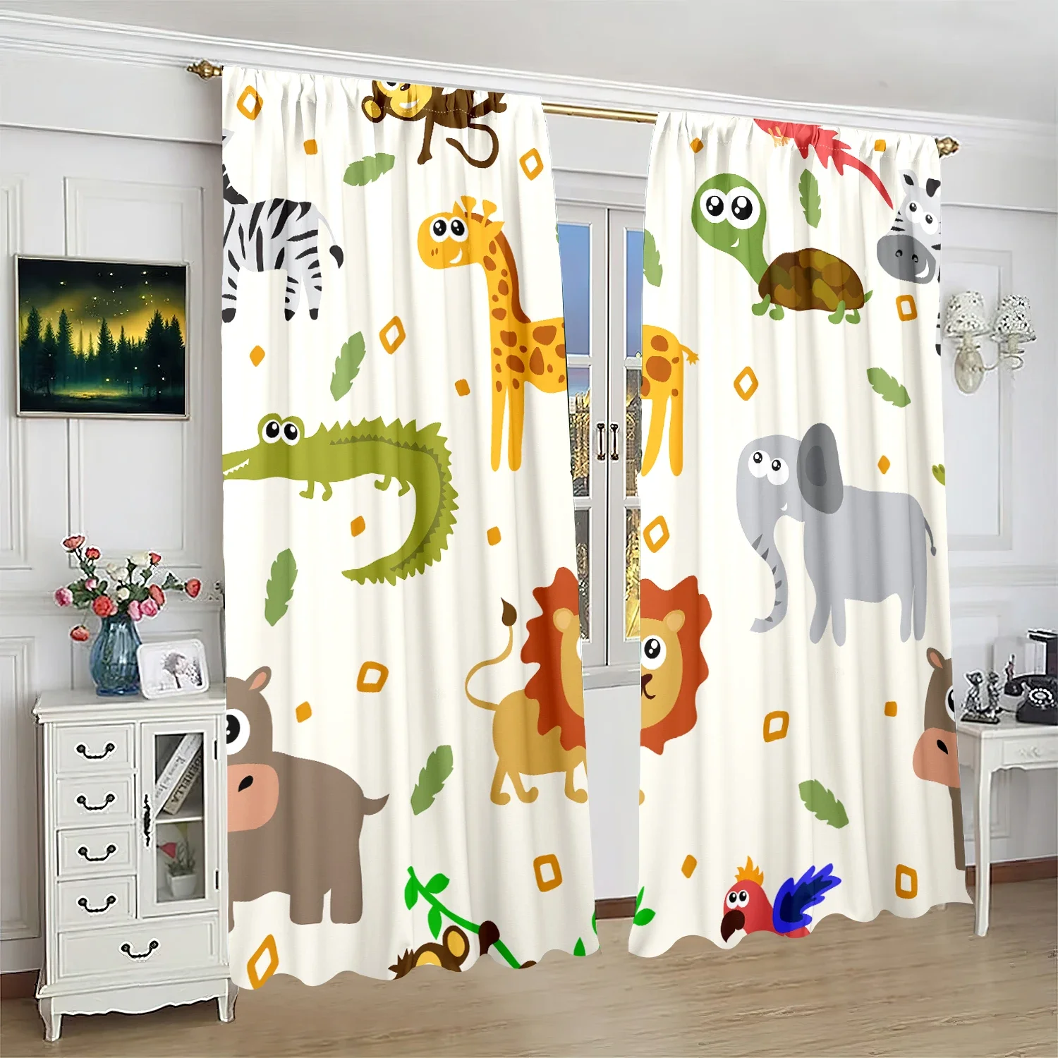 

2 pieces of Cartoon dinosaur printed curtains, pole bag curtains, 29*64 inches, home decoration, room decoration