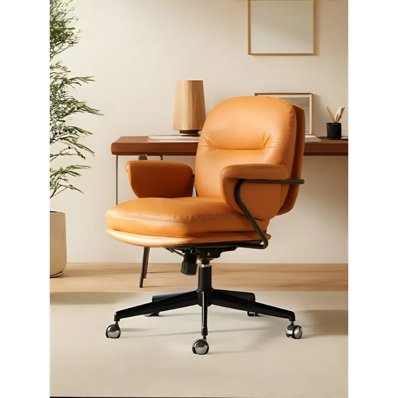 Comfortable Ergonomic Computer Chair for Home Office, Study Room and Bedroom with Genuine Leather and Swivel Function