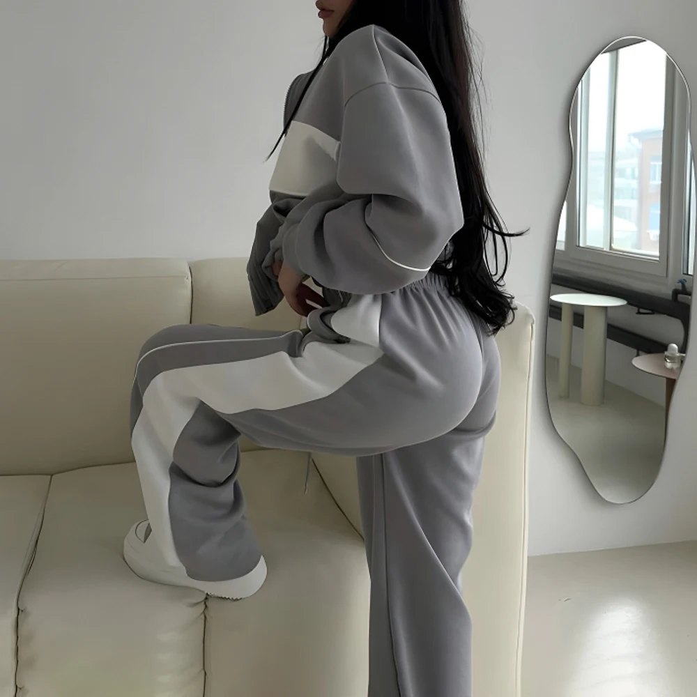 Conjunto de sudadera y pantalones de contraste de manga larga para mujer, traje informal, moda Otoño Invierno