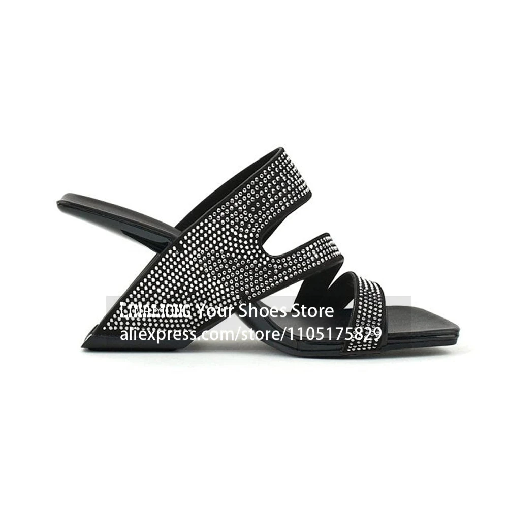 Multi Strap Rhinestone Hollow Out Novelty Mules Designer Style Cutout Wide Band Sculpted Heel Summer Slippers Customized Color