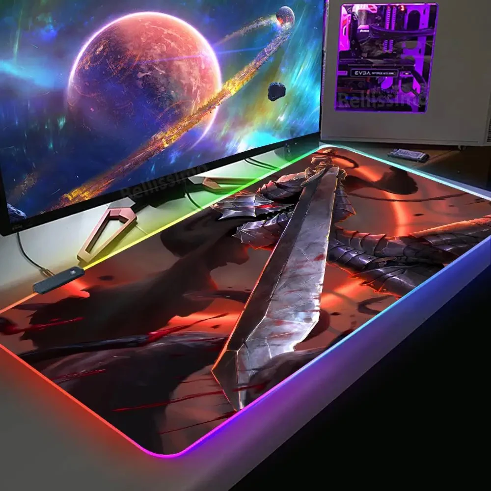 Xxl warrior Gaming Accessories Computer Mouse pad Keyboard Backlit RGB Berserk Guts Gabinete Gamer Carpet Tapis De Souris Desk