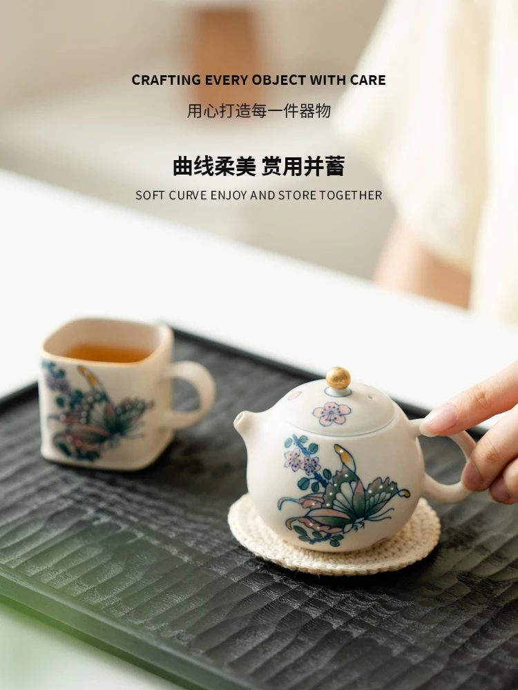 Glutinous Rice Glaze Pure Hand Drawing Ceramic Kettle Lady Household Set Single Teapot