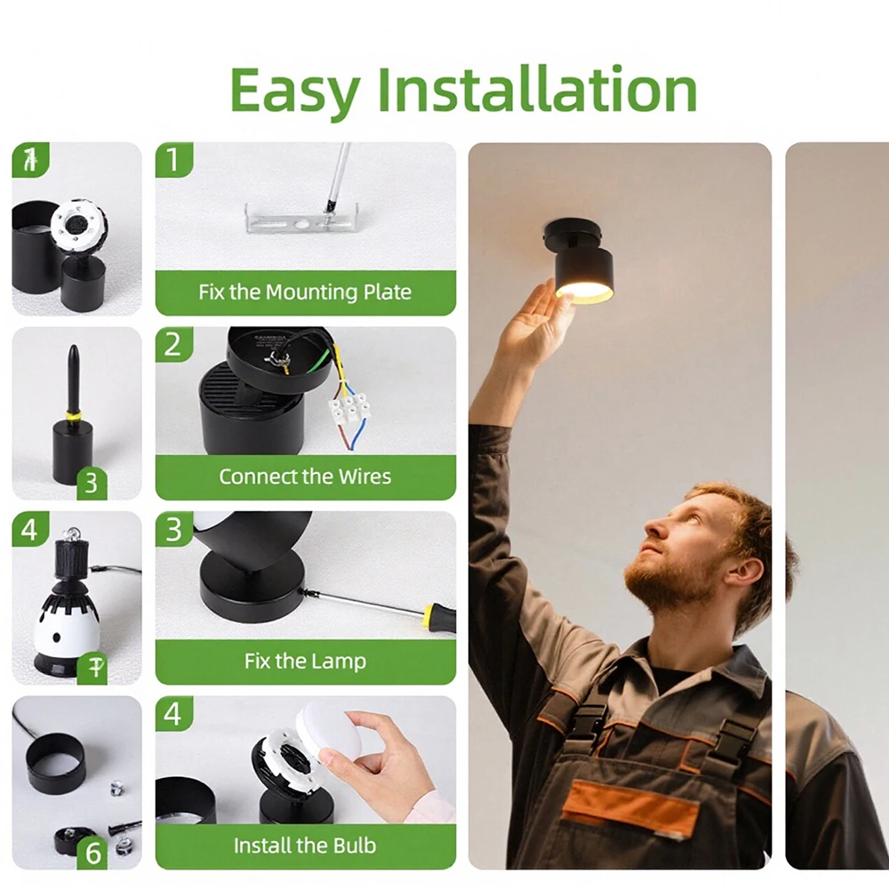 Nordic LED Downlight Ceiling Light 25W Fold Mounted LED Spotlight, Living Room, Bedroom, Indoor Lighting AC220V