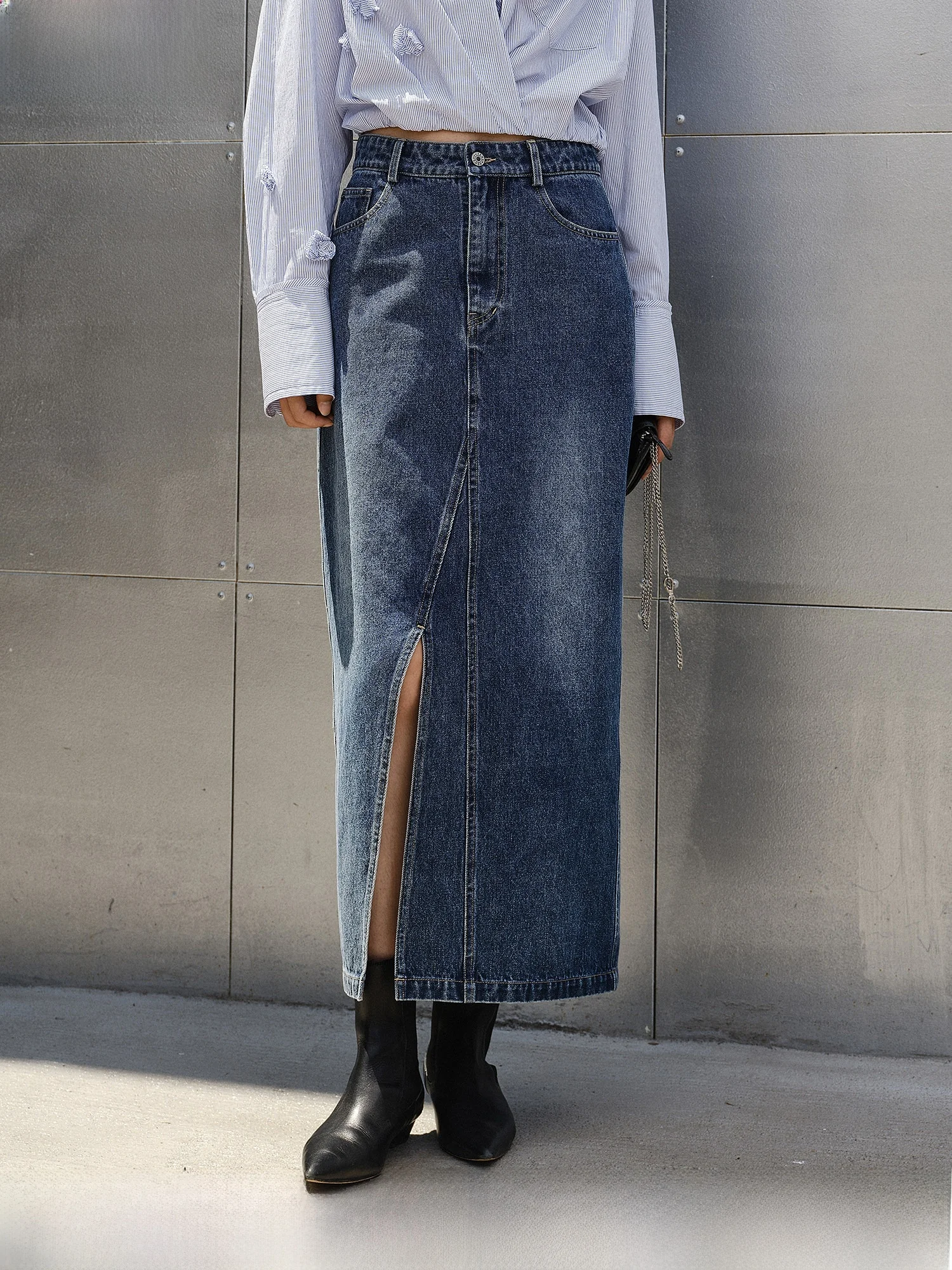 

Женская джинсовая юбка в ретро-стиле с высокой талией, прямого кроя, асимметричная, с молнией спереди, синяя, для повседневной носки