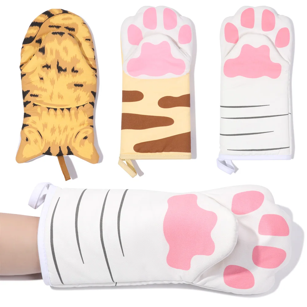 Microwave Heat Resistant Anti-Scalding Cartoon Animal Cat Paws Oven Mitts Insulation Gloves