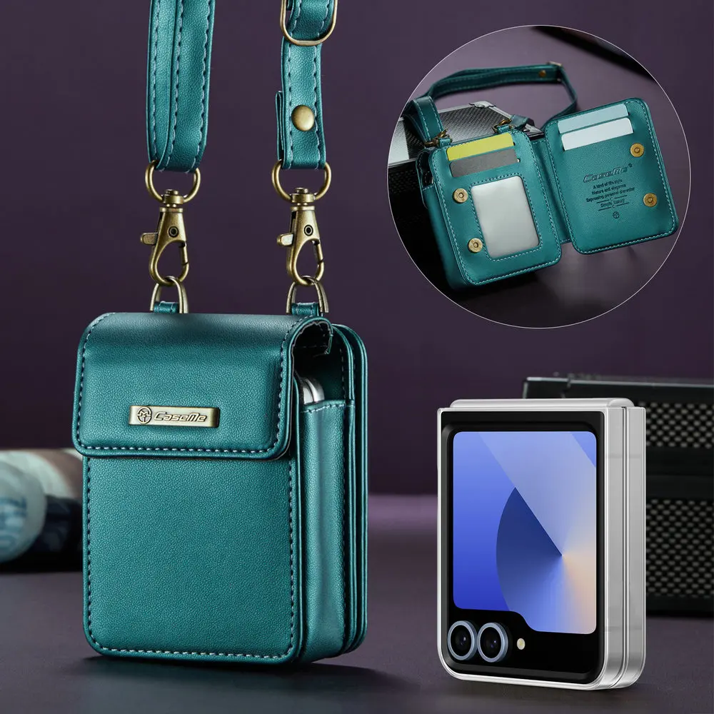 

Универсальный складной чехол Mini Card Bag для Samsung Galaxy Z Flip 7 FE Flip6 5 4 3, роскошный кожаный чехол через плечо Etui Z Flip7 6 7FE