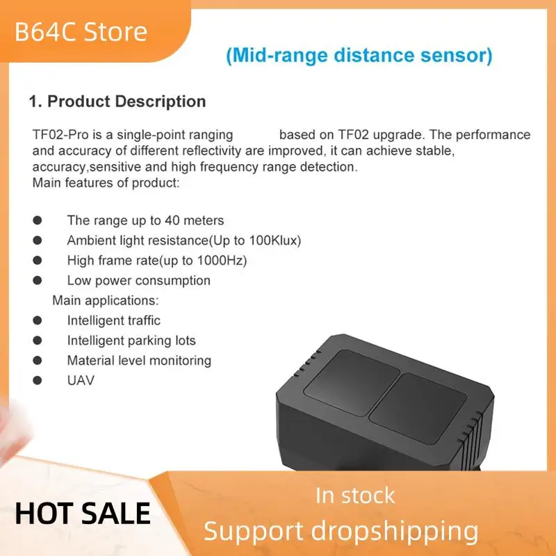 

B64C TF02 Pro Датчик расстояния среднего диапазона, частота кадров 1000 Гц и лидарный модуль с рабочим диапазоном 40 метров для внутреннего/наружного/робота