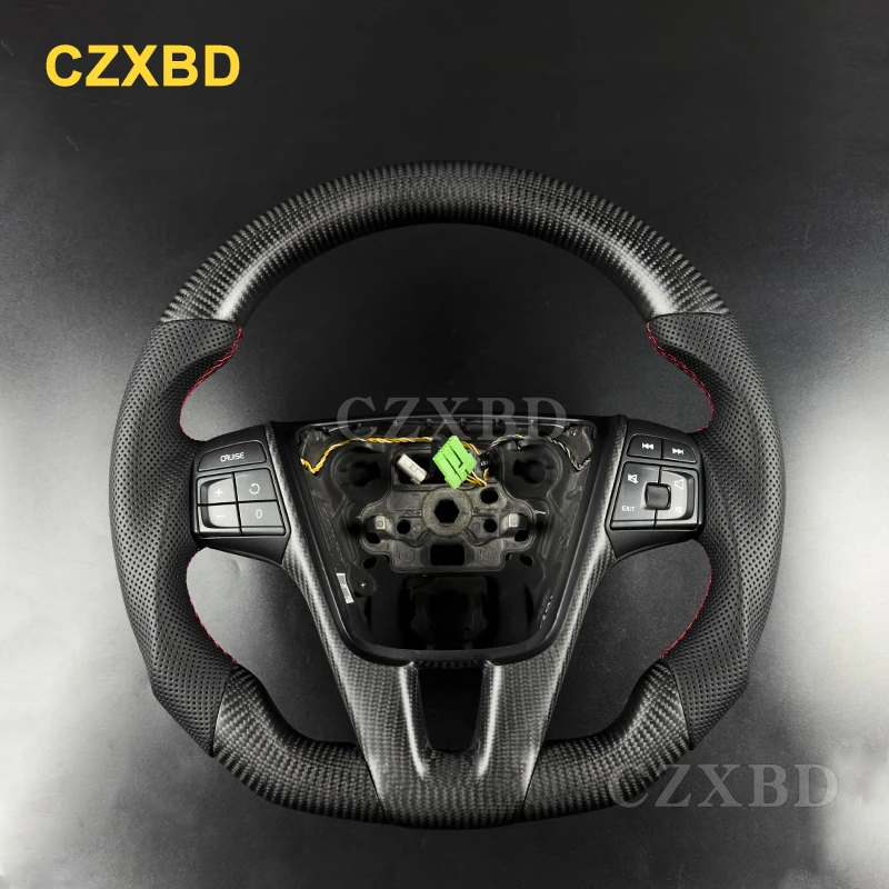 For Volvo V40 2016 S60 S80 XC60 V60 Real Matte Black Carbon Fiber Steering Wheel High Quality Leather Sport Wheel Customized