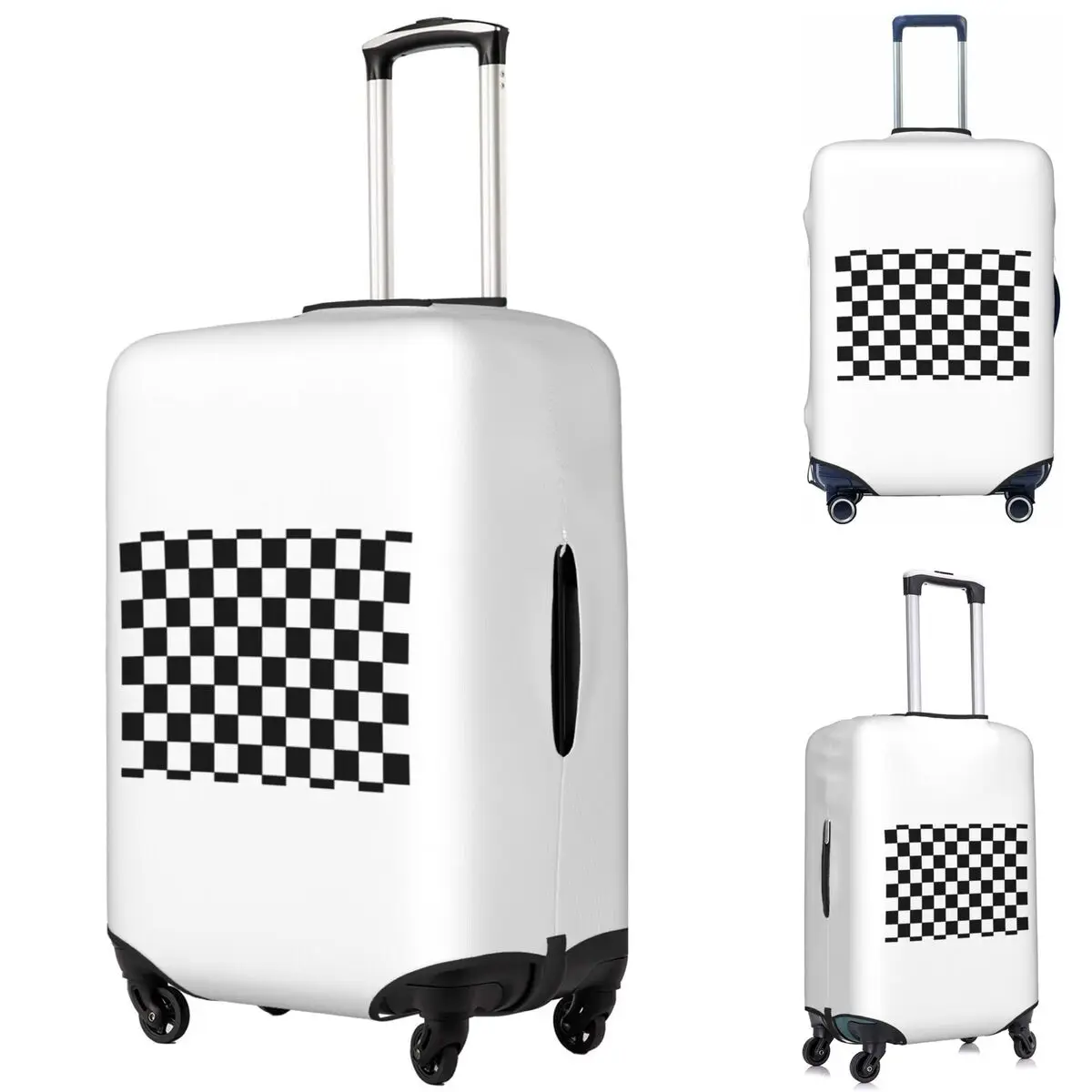 Checkered Black And White Suitcase Cover Protection Elastic Trip Luggage Protector Covers for 18-32 Inch