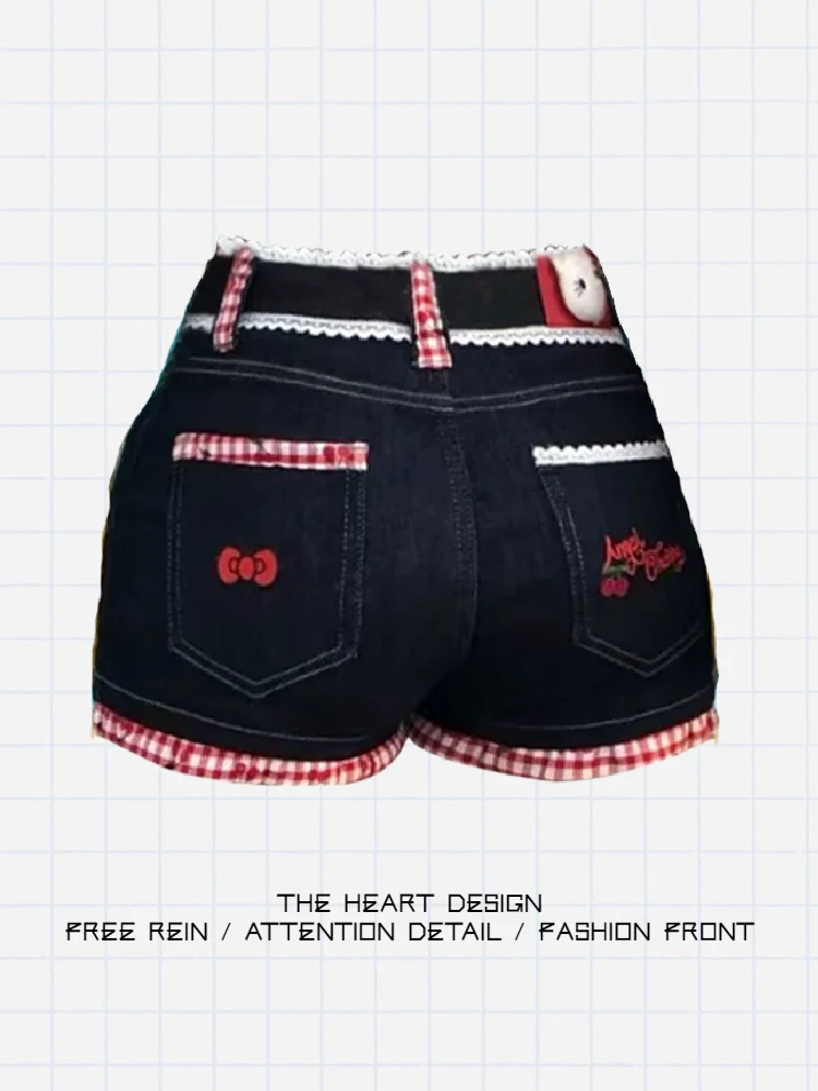 

Sweet Cool Kit Embroidery Pattern Denim orts Women's Summer New Design Slimming Butt Covering Hot Pants Sexy Girls