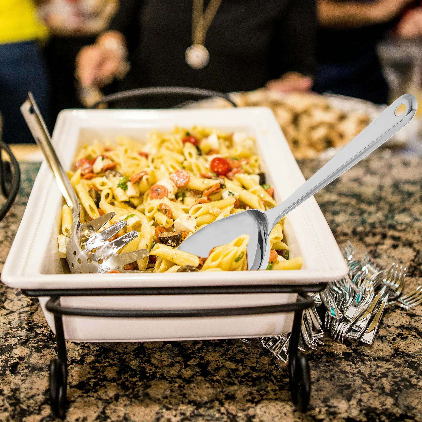 

Stainless Steel Serving Spoon Long Handle Deep Bowl Buffet Ladle for Hotel Restaurant Food Portioning Square Head Kitchen