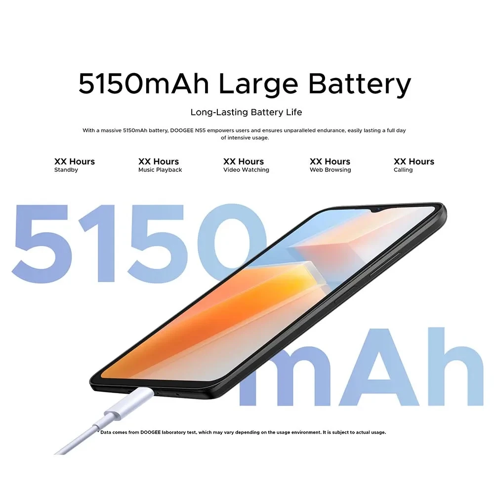 ดูจี N55สมาร์ทโฟนแอนดรอยด์14แปดแกน6.56 "4GB RAM + 128GB รอมโทรศัพท์มือถือ5150mAh 13MP ปลดล็อกใบหน้า4G โทรศัพท์มือถือ