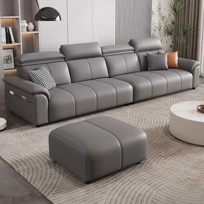 

Straight row light luxury Italian minimalist leather sofa living room 5 new small apartment combination furniture