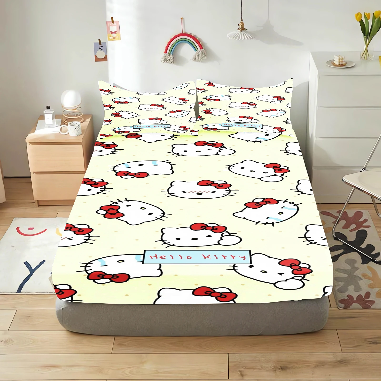 

Простыни с героями мультфильмов, комплект постельного белья «Hello Kitty», пододеяльник, чехлы королевского размера, детский комплект из 100% полиэстера с принтом