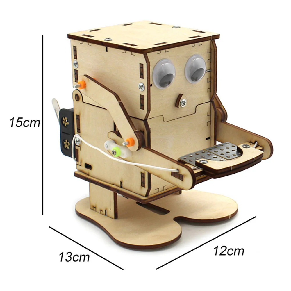 Robot Eating Coin Wood DIY Model Teaching Learning Stem Project Wooden Assemble Kit for Kid Science Experiment Education Toy