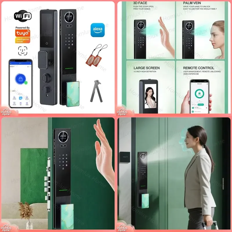 Smart Digital Door Lock with Facial Recognition Palm Vein and Fingerprint Biometric Authentication Aluminum Alloy 6068 Body