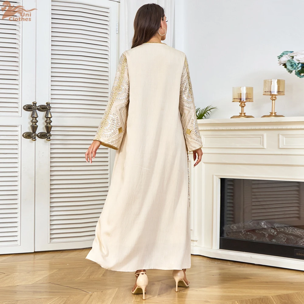 2025年新作ムスリムアバヤドレス 女性用 エレガントな刺繍とスパンコールの控えめなイブニングガウン ロングローブ パーティーウェア イスラムドレス