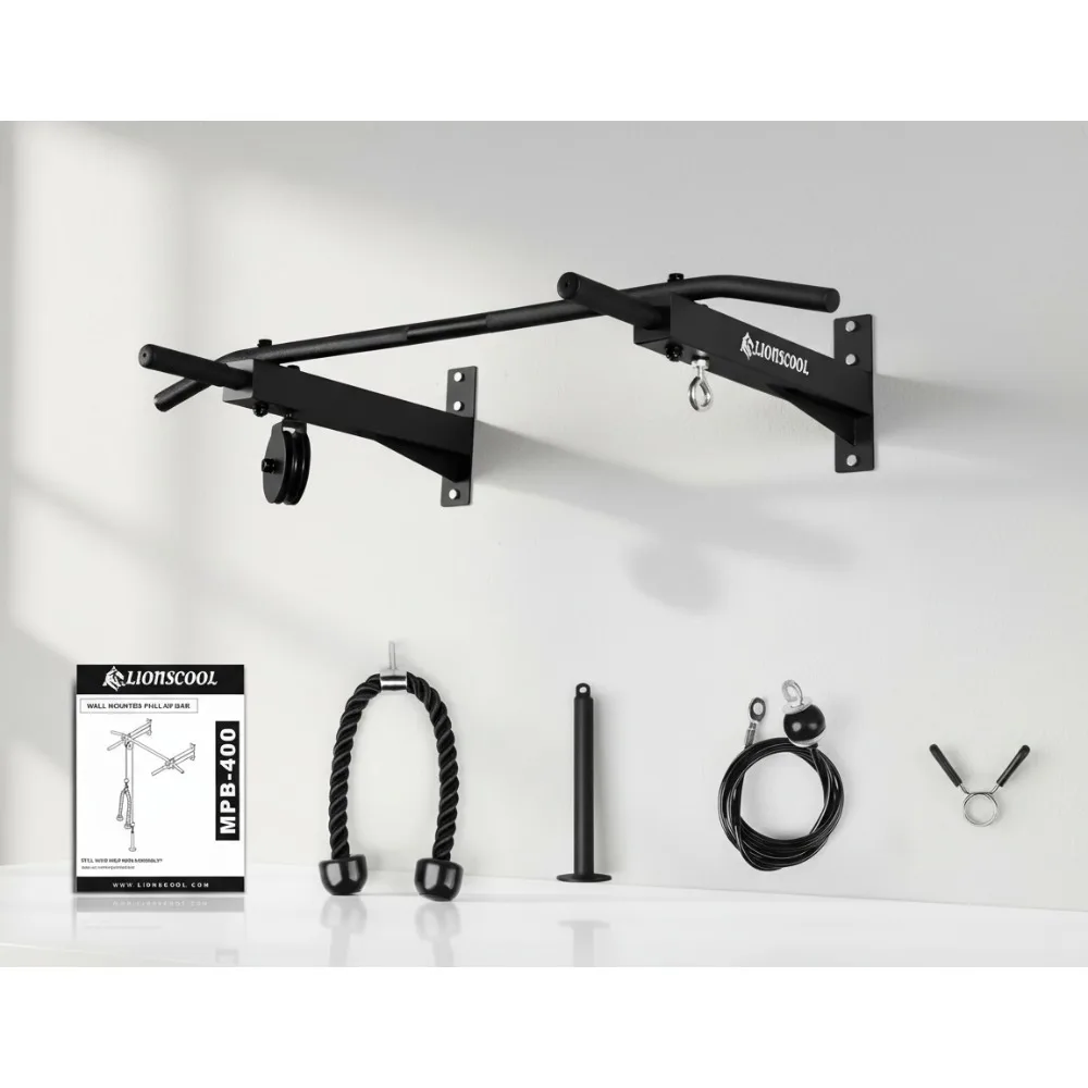 

Wall Mounted Pull Up Bar with Pulley System, Multi-Grip Chin Up Bar for Upper Body Workouts, Home Gym Equipment