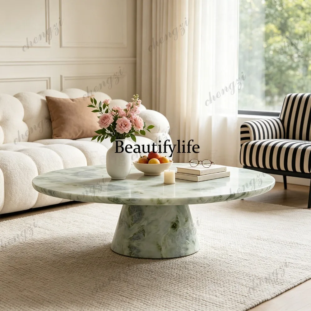 

Italian light luxury high-end natural marble round coffee table designer coffee table tea table