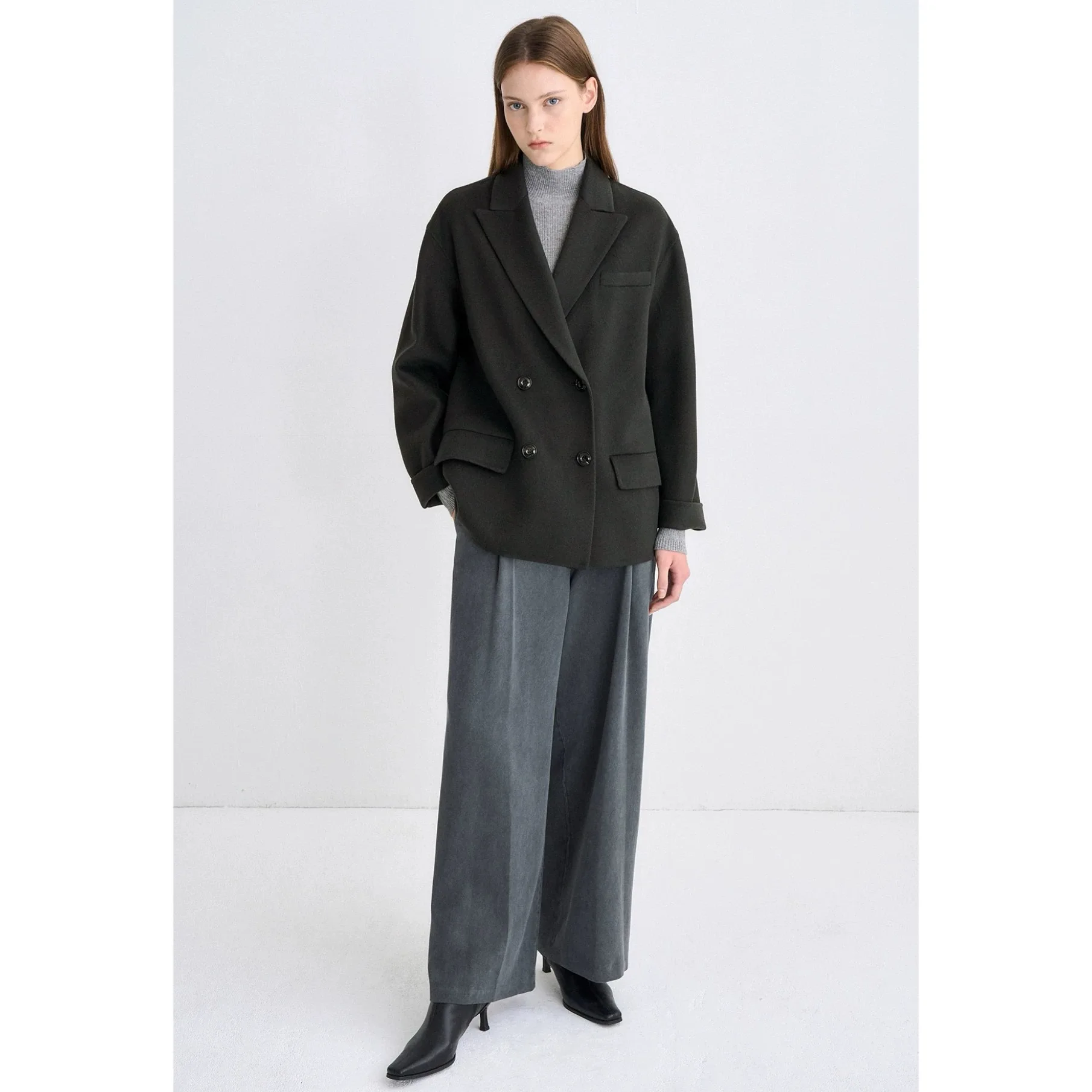 بدلة صوف كاملة مزدوجة الوجه من Ele Jaet Lemon Cheese TIM25 للخريف بطية صدر السترة مخيطة يدويًا