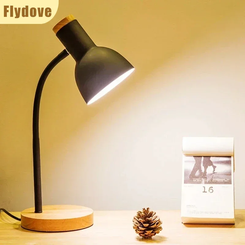 Nordic moderno madeira ferro led proteção para os olhos lâmpada de mesa criativo sala estar cabeceira quarto decoração ornamento pequena luz da noite