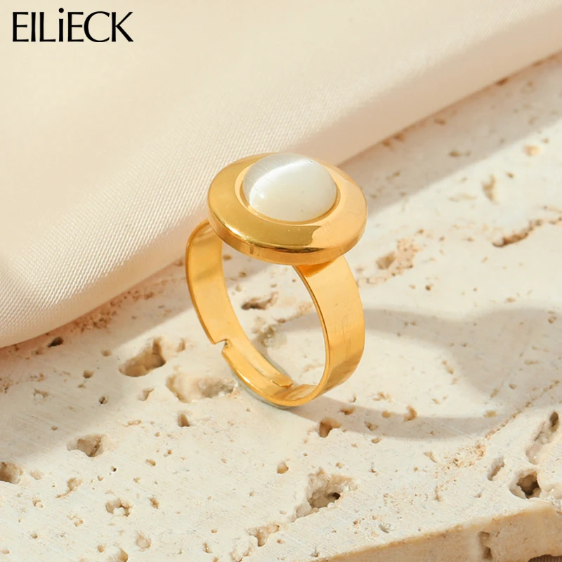 EILIECK 316L Stainless Steel White Stone Cuff Ring For Women 2023 New Trend Adjustable Finger Ring Non-fading Jewelry Wedding