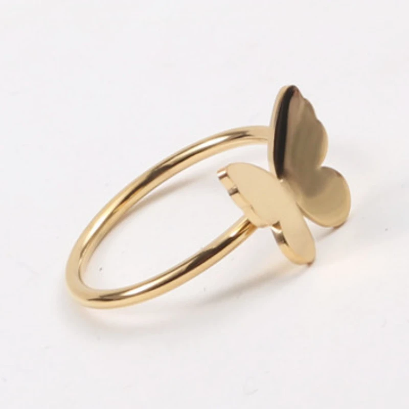 Gold Color Butterfly Thin Rings for Women Non Tarnish Cute Pinky Ring Gold Plated Jewelry