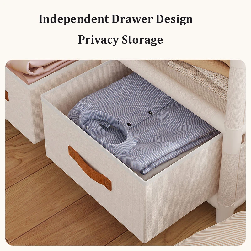 Simple Assembly Wardrobe With Drawer For Bedroom Dustproof Clothing Stotage Cabinet Hanger Home Furniture Organizer Shelves