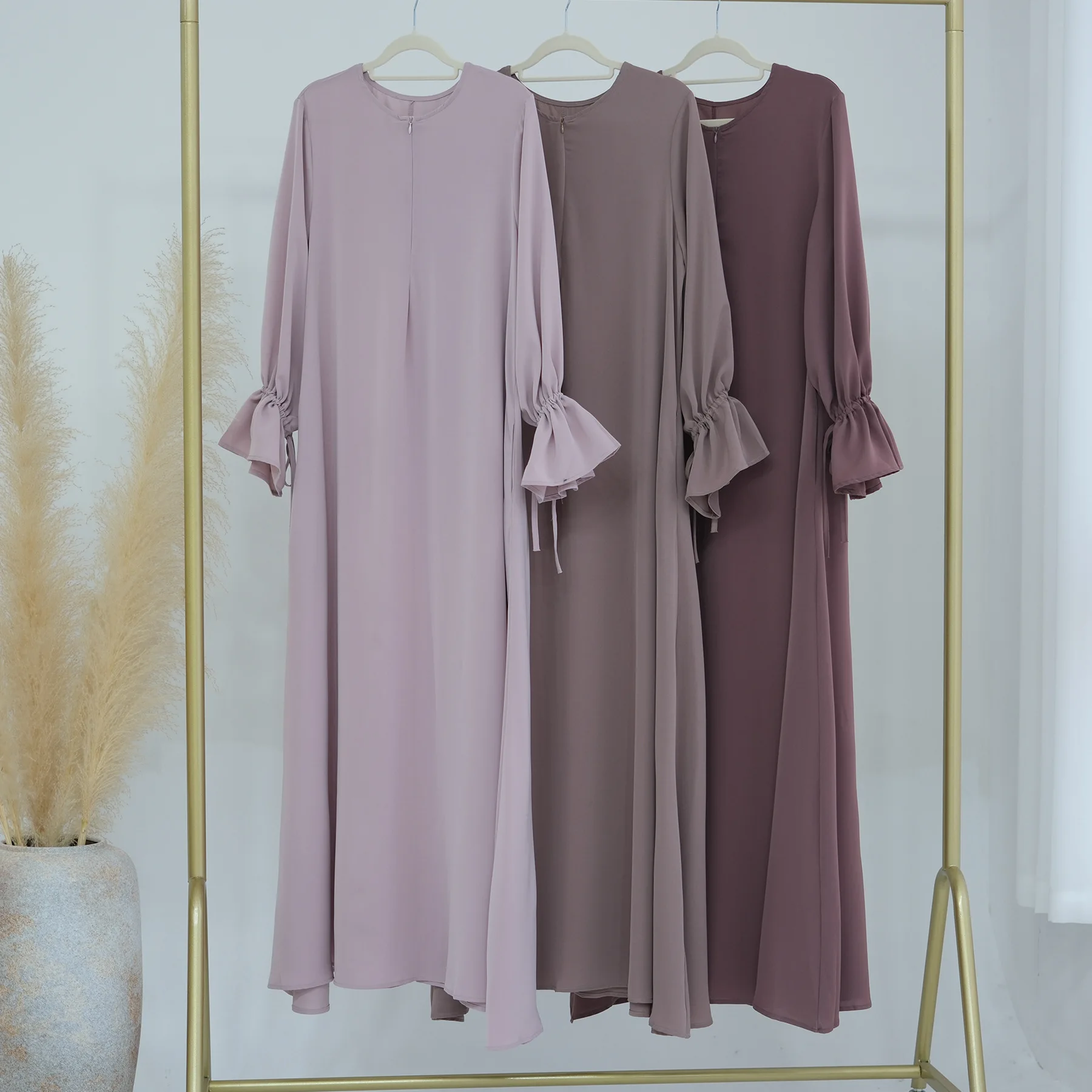 Under Abaya Inner Long Slip Dress Solid Color Trumpet Sleeve Islamic Clothing Muslim Women Casual Dubai Turkey Modest Hijab Robe