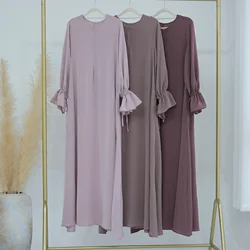 Sob abaya vestido longo interno deslizante cor sólida manga trompete roupas islâmicas mulheres muçulmanas casual dubai turquia modesto hijab robe