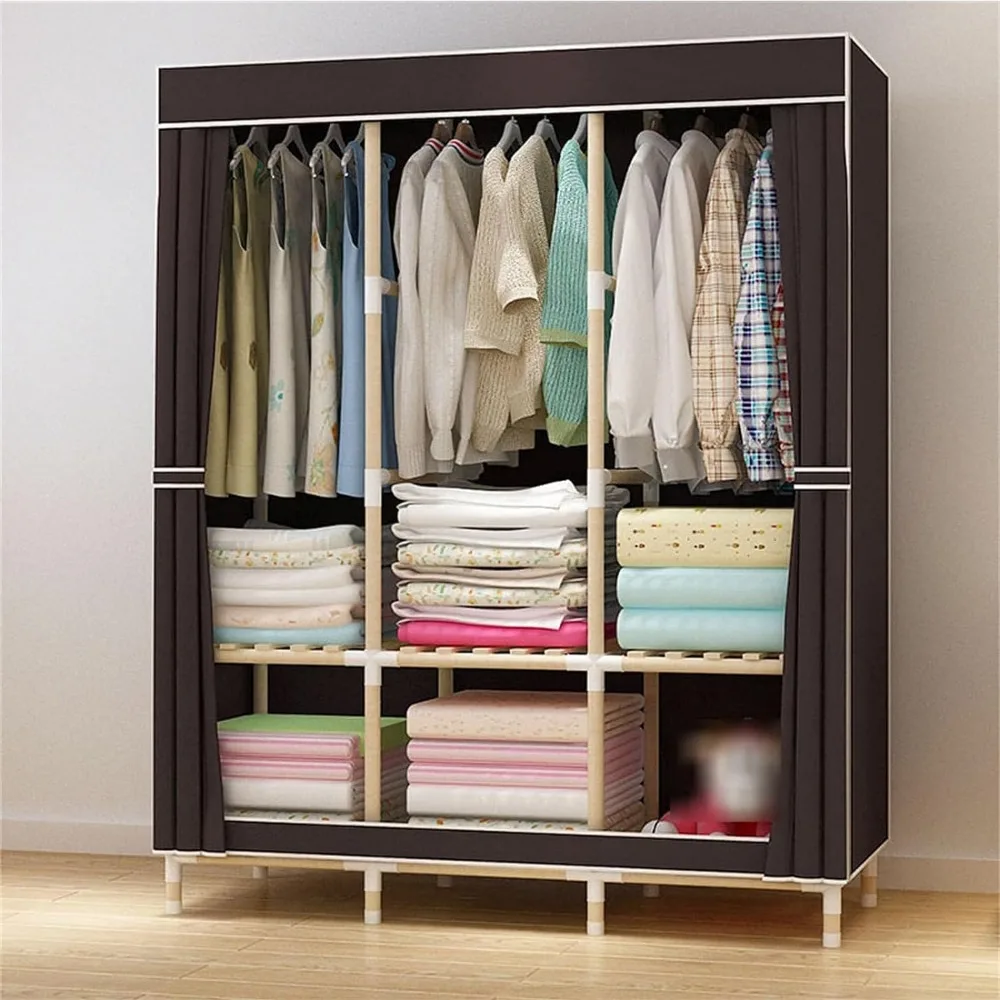 Portable Solid Wood Fabric Wardrobe/ Closet - Corner Fabric Wardrobe For Creativity