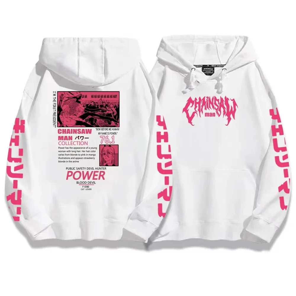 Hot Anime Chainsaw Man Power Graphic Print Hooded Men Women Prevalent Hoodies Oversized Streetwear Harajuku Unisex Sweatshirt