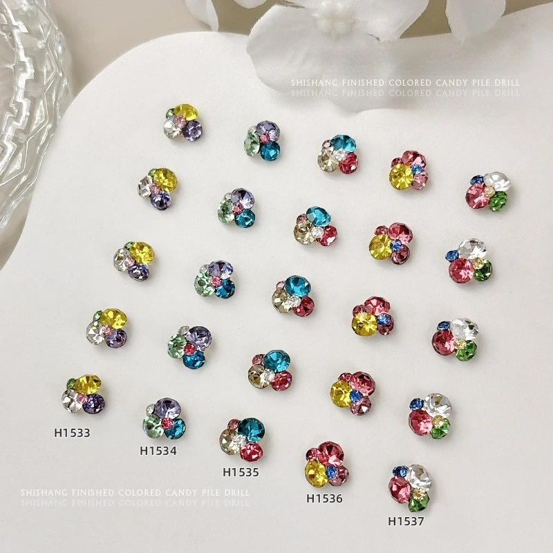 10Pcs Mini Colorful Candy Stack Nail Rhinestones glitter finished crystal balls trendy charms for daily manicure nail decoration