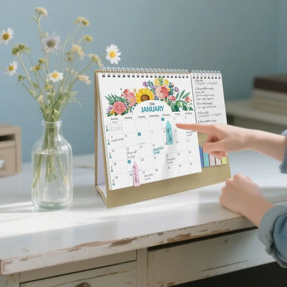 

Декоративный настольный календарь с треугольной поддержкой, изысканные узоры, индивидуальный планировщик, переплетный календарь, стабильная поддержка, офисный календарь