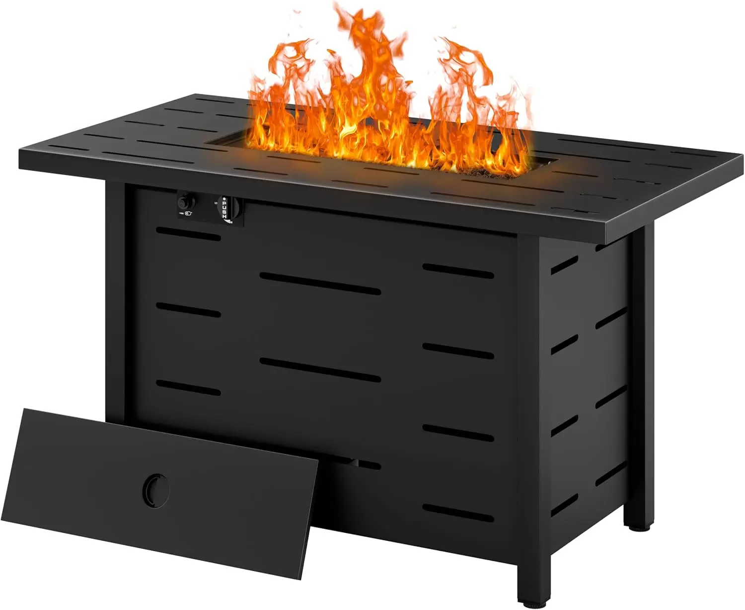 43 Inch Outdoor Propane Fire Pit Table 50000 BTU Gas Fire Pit With Lid Waterproof Cover Heavy Duty Steel Rectangle Firepit For Garden Patio Black 1 Pack