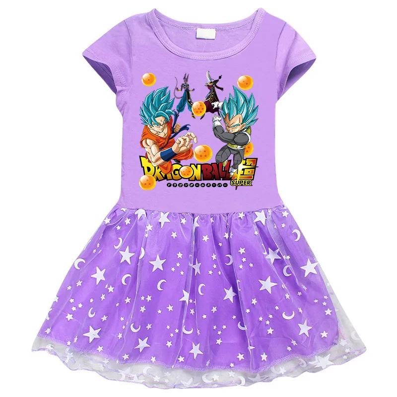 Dragon Ball  New Korean Version of Girls' Dress Half-sleeved Summer Girl Cartoon Star Mesh Yarn Short-sleeved Princess Skirt