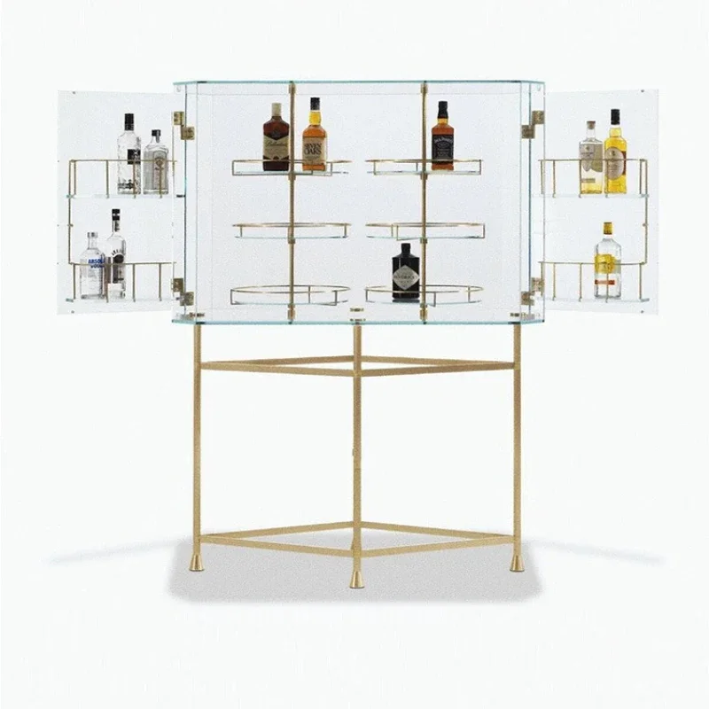 Premium double door glass wine cabinet simple villa storage stainless steel rotating side cabinet
