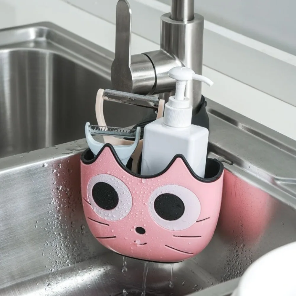 Ajustable Sink Drainage Bag Organzier Bag Cartoon Cat Faucet Drainage Rack Kitchen Storage Storage Basket Kitchen Hanging Basket