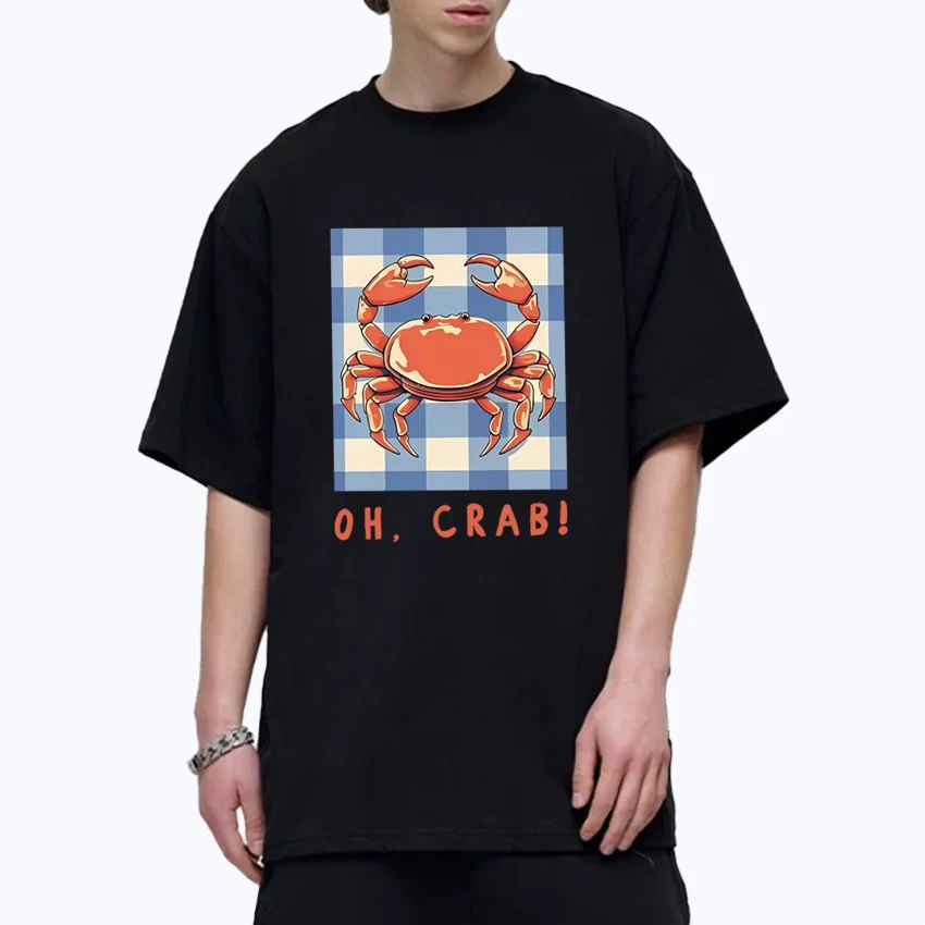 

Fashion Summer Funny Cute Crab 100% Cotton Oversized t-shirt Men Women Street Hip Hop short sleeve Unisex Tee shirt popular Top