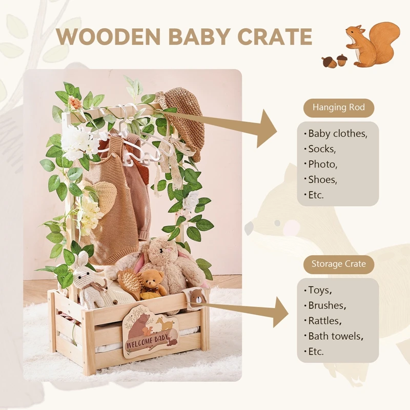 سلة استحمام خشبية للأطفال، سلة تخزين للأطفال، خزانة استحمام للأطفال مع مقبض محمول، لعبة تزيين ذات سعة كبيرة #3